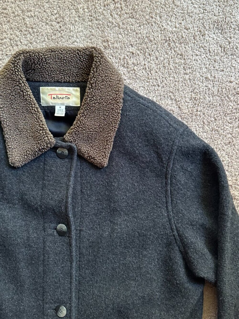 Talbots Jacket Womens Medium Button Close 100% Wool Grey Pockets Overcoat - Picture 5 of 14